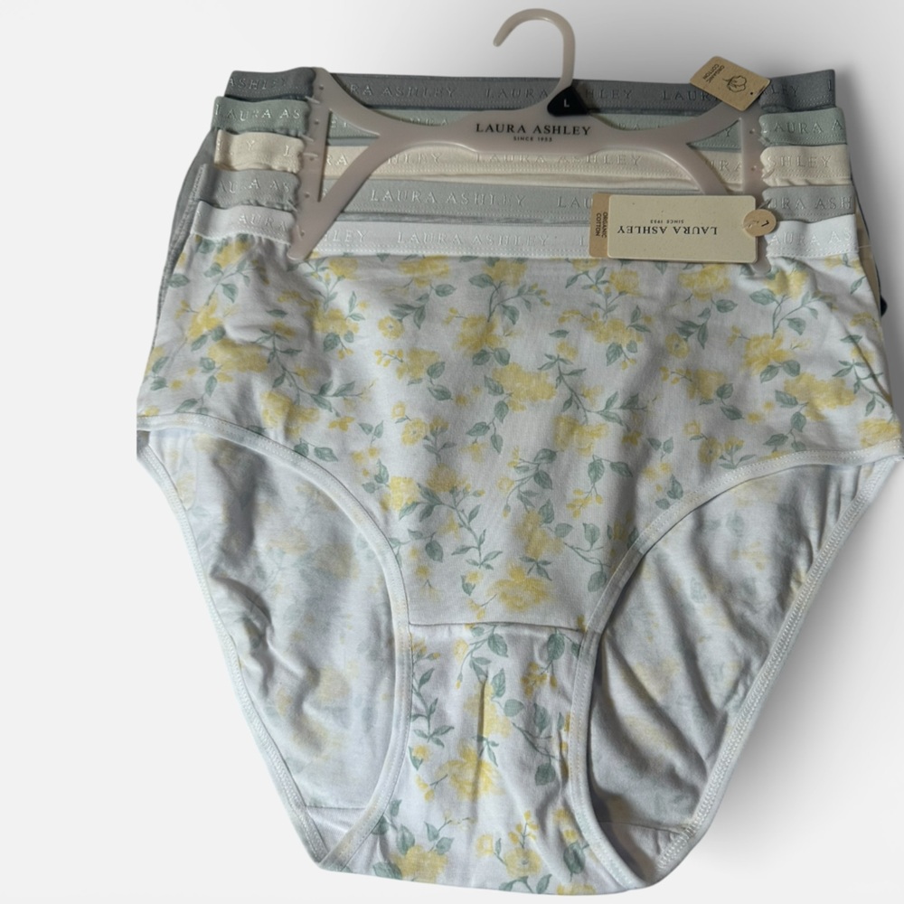 LAURA ASHLEY 5 Pair LOGO WAISTBAND ORGANIC COTTON BRIEF PANTIES Sz Med